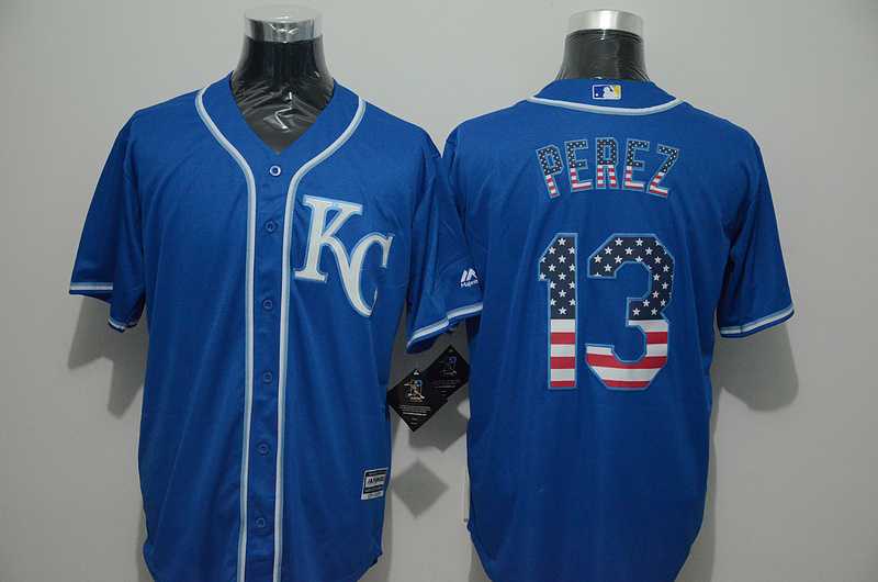 Kansas City Royals #13 Salvador Perez Blue USA Flag Fashion Stitched MLB Jersey,We sell and wholesale Kansas City Royals #13 Salvador Perez Blue USA Flag Fashion Stitched MLB Jersey on line form chian!